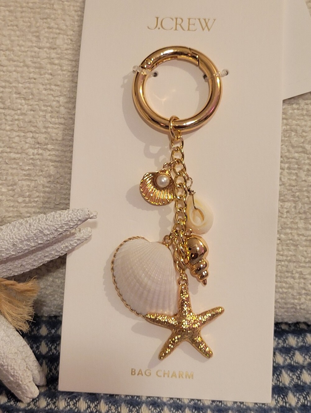 J. Crew Gold and White Seashell & Starfish Bag Charm